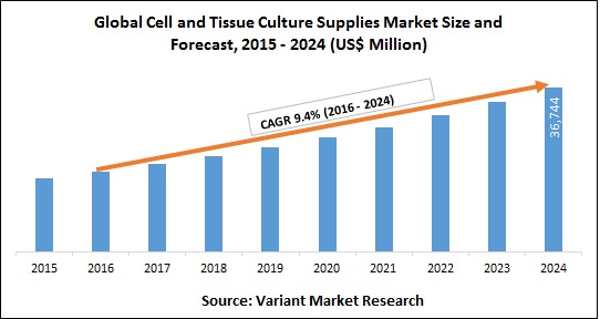Global Cell and Tissue Culture Supplies Market Size and Forecast, 2015 - 2024