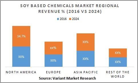 Soy Based Chemicals Market Regional Revenue % (2016 Vs 2024)